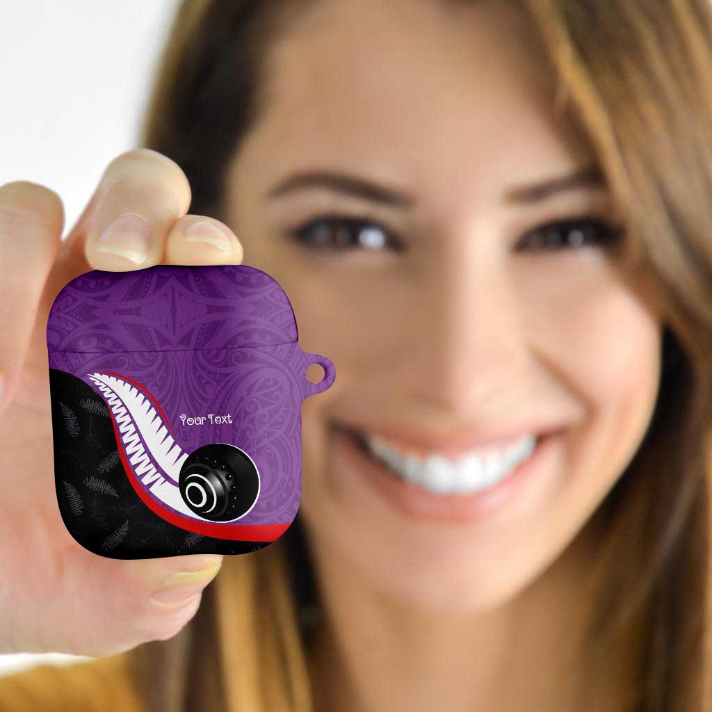 Personalised Aotearoa Lawn Bowls AirPods Case Maori and Silver Fern Sporty Style Purple Color - Polynesian Pride