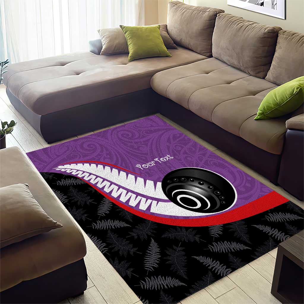 Personalised Aotearoa Lawn Bowls Area Rug Maori and Silver Fern Sporty Style Purple Color - Polynesian Pride