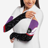 Personalised Aotearoa Lawn Bowls Arm Sleeves Maori and Silver Fern Sporty Style Purple Color - Polynesian Pride