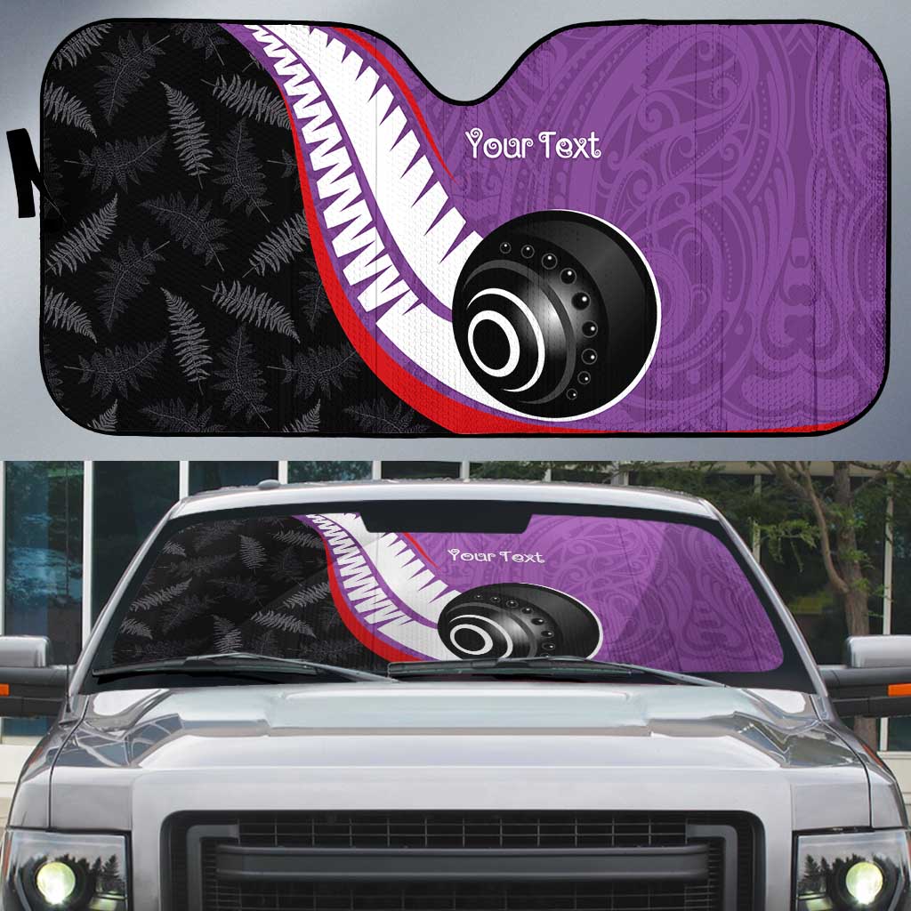 Personalised Aotearoa Lawn Bowls Auto Sun Shade Maori and Silver Fern Sporty Style Purple Color - Polynesian Pride