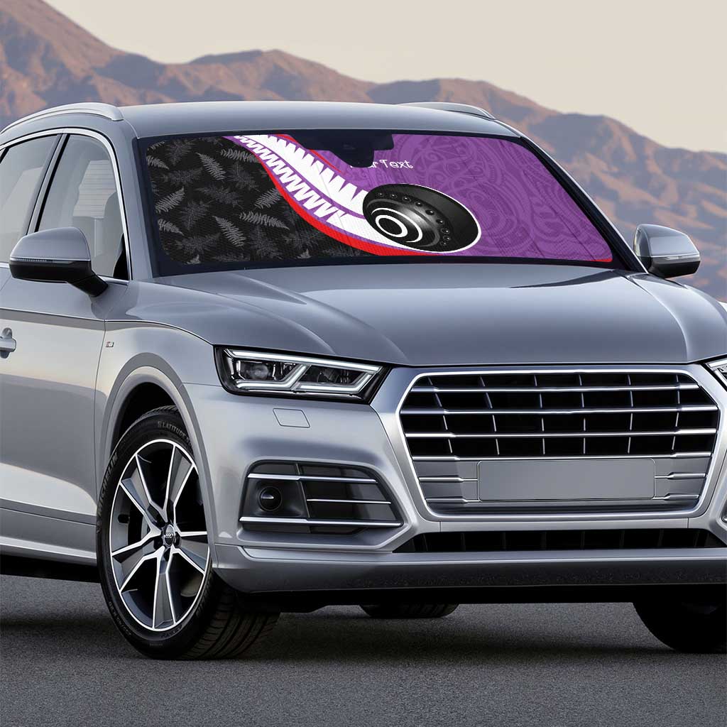 Personalised Aotearoa Lawn Bowls Auto Sun Shade Maori and Silver Fern Sporty Style Purple Color - Polynesian Pride