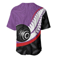 Personalised Aotearoa Lawn Bowls Baseball Jersey Maori and Silver Fern Sporty Style Purple Color - Polynesian Pride