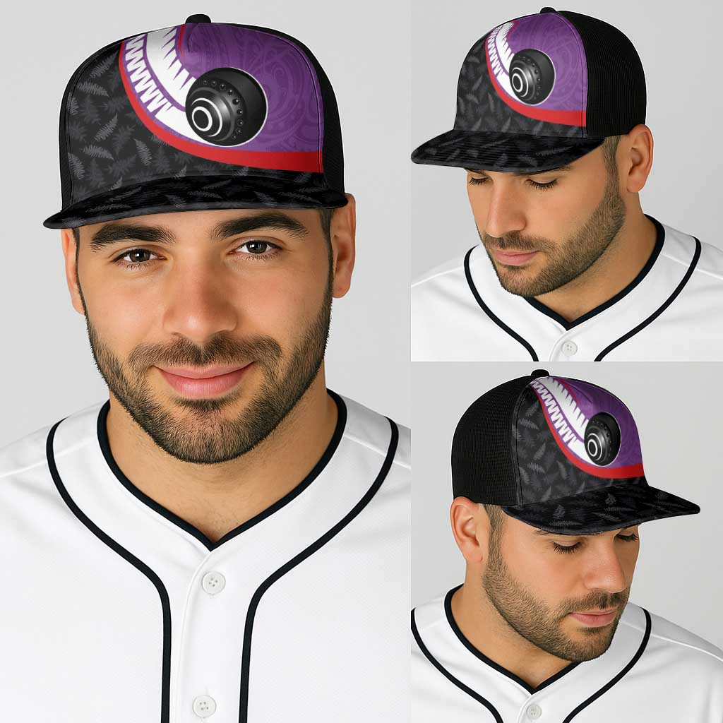 Aotearoa Lawn Bowls Baseball Net Cap Maori and Silver Fern Sporty Style Purple Color - Polynesian Pride