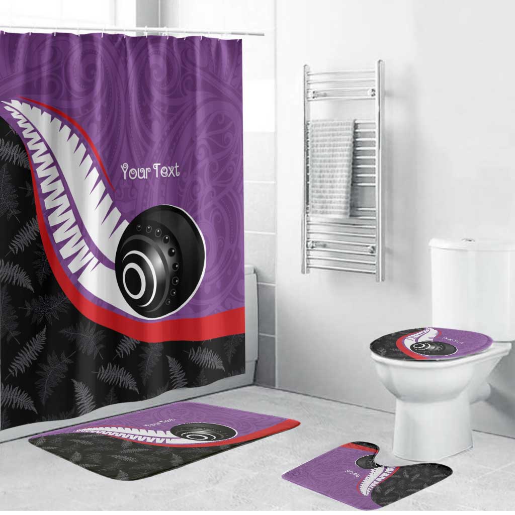 Personalised Aotearoa Lawn Bowls Bathroom Set Maori and Silver Fern Sporty Style Purple Color - Polynesian Pride