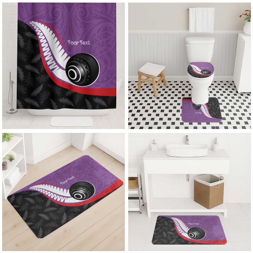 Personalised Aotearoa Lawn Bowls Bathroom Set Maori and Silver Fern Sporty Style Purple Color - Polynesian Pride