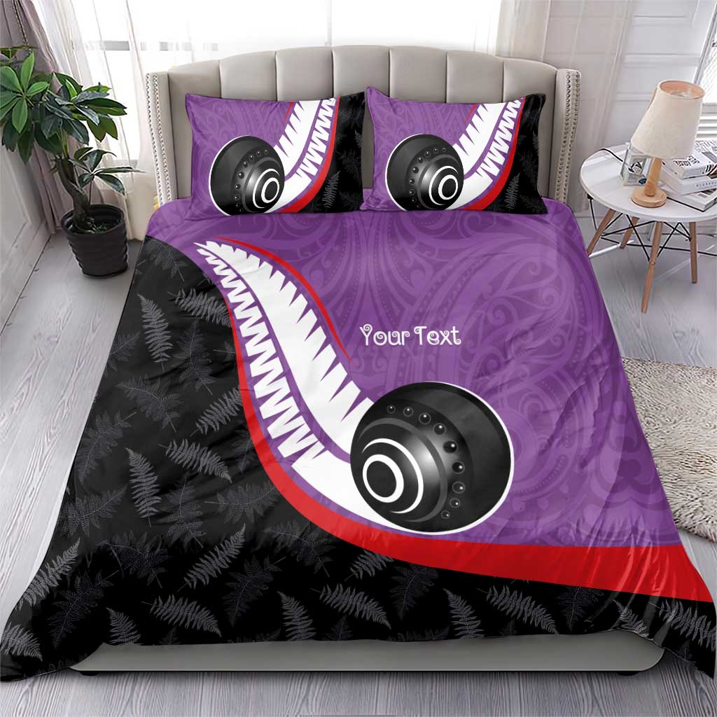 Personalised Aotearoa Lawn Bowls Bedding Set Maori and Silver Fern Sporty Style Purple Color - Polynesian Pride
