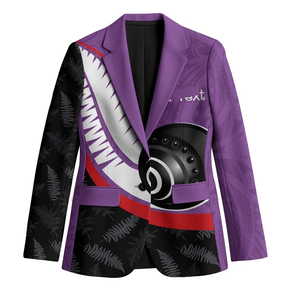 Personalised Aotearoa Lawn Bowls Blazer Maori and Silver Fern Sporty Style Purple Color - Polynesian Pride