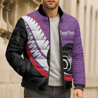 Personalised Aotearoa Lawn Bowls Bomber Puffer Jacket Maori and Silver Fern Sporty Style Purple Color - Polynesian Pride