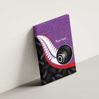 Personalised Aotearoa Lawn Bowls Canvas Wall Art Maori and Silver Fern Sporty Style Purple Color - Polynesian Pride
