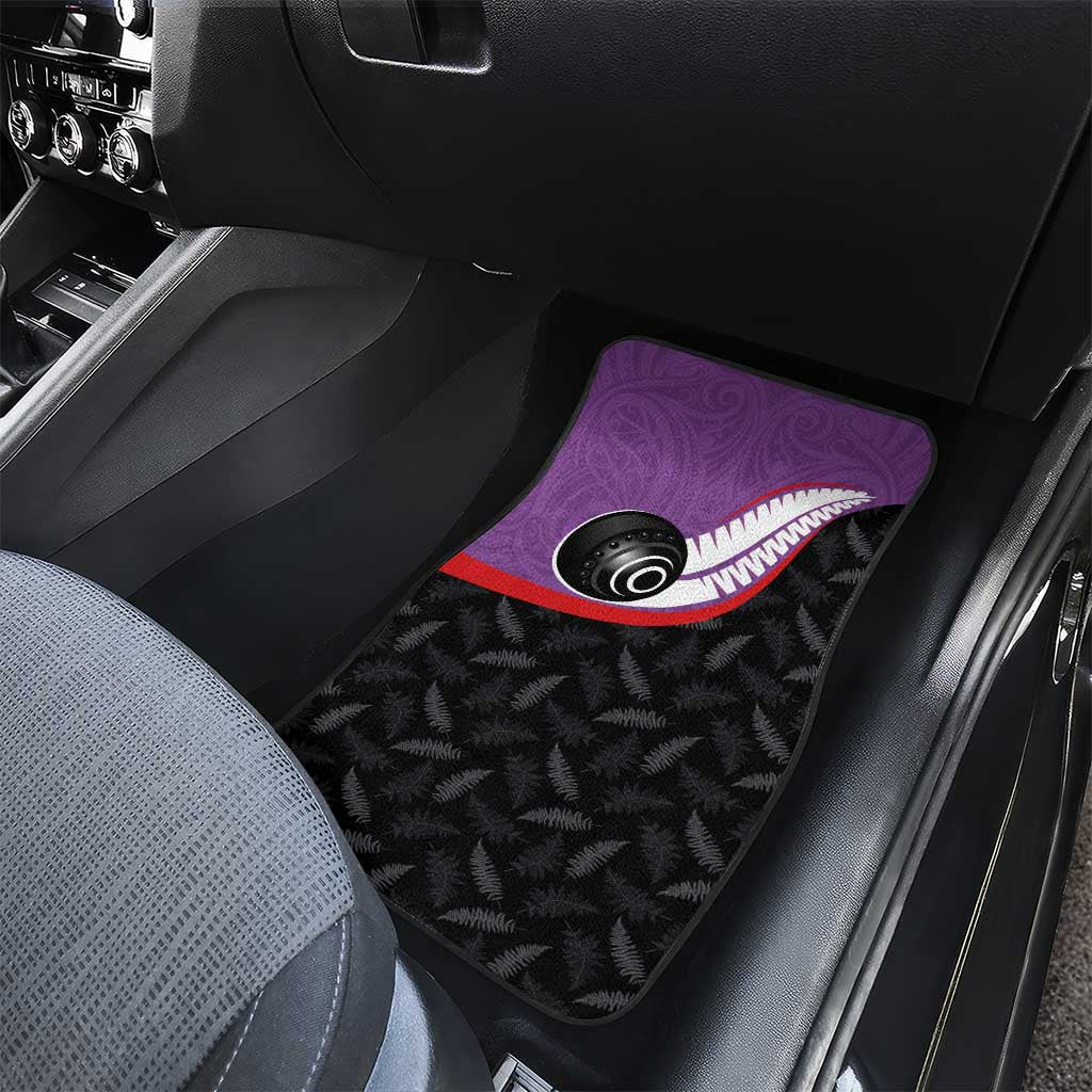 Aotearoa Lawn Bowls Car Mats Maori and Silver Fern Sporty Style Purple Color - Polynesian Pride