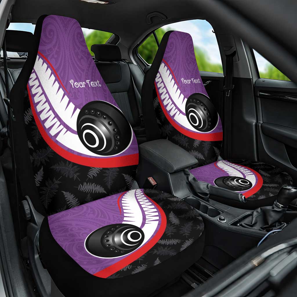 Personalised Aotearoa Lawn Bowls Car Seat Cover Maori and Silver Fern Sporty Style Purple Color - Polynesian Pride