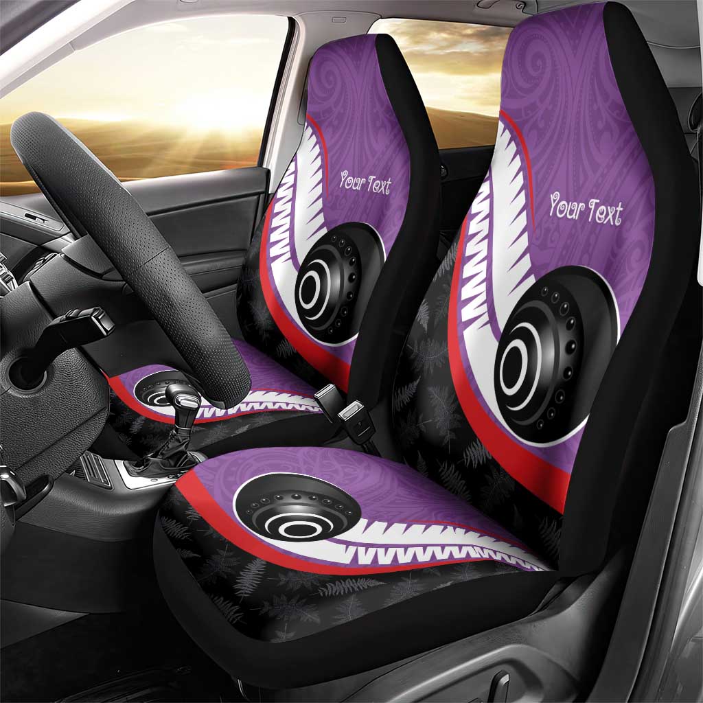 Personalised Aotearoa Lawn Bowls Car Seat Cover Maori and Silver Fern Sporty Style Purple Color - Polynesian Pride