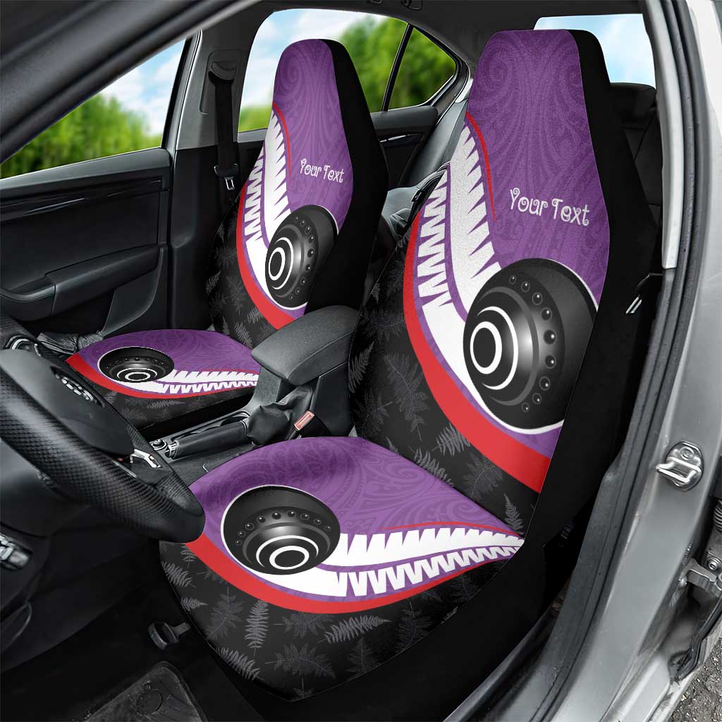 Personalised Aotearoa Lawn Bowls Car Seat Cover Maori and Silver Fern Sporty Style Purple Color - Polynesian Pride