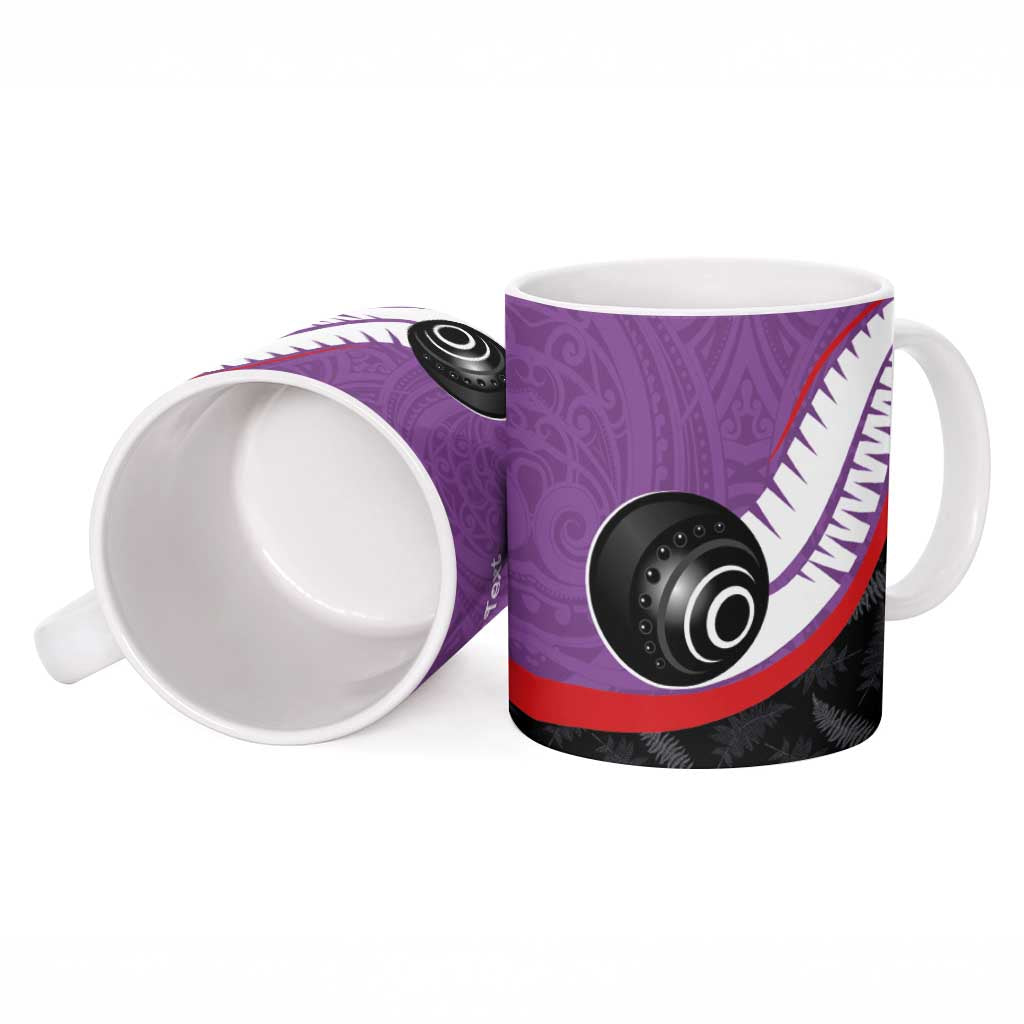 Personalised Aotearoa Lawn Bowls Ceramic Mug Maori and Silver Fern Sporty Style Purple Color - Polynesian Pride