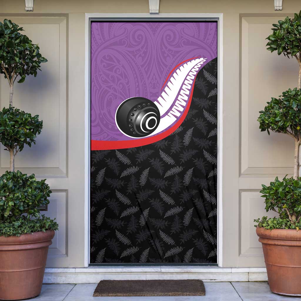 Aotearoa Lawn Bowls Door Cover Maori and Silver Fern Sporty Style Purple Color - Polynesian Pride
