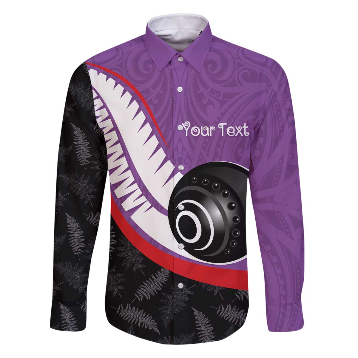 Personalised Aotearoa Lawn Bowls Family Matching Off The Shoulder Long Sleeve Dress and Hawaiian Shirt Maori and Silver Fern Sporty Style Purple Color - Polynesian Pride