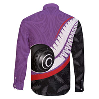 Personalised Aotearoa Lawn Bowls Family Matching Off The Shoulder Long Sleeve Dress and Hawaiian Shirt Maori and Silver Fern Sporty Style Purple Color - Polynesian Pride