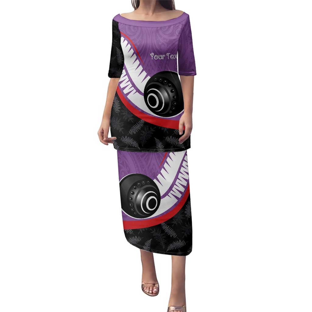 Personalised Aotearoa Lawn Bowls Family Matching Puletasi and Hawaiian Shirt Maori and Silver Fern Sporty Style Purple Color - Polynesian Pride