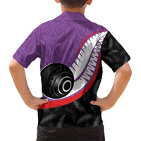 Personalised Aotearoa Lawn Bowls Family Matching Summer Maxi Dress and Hawaiian Shirt Maori and Silver Fern Sporty Style Purple Color - Polynesian Pride