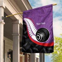 Personalised Aotearoa Lawn Bowls Garden Flag Maori and Silver Fern Sporty Style Purple Color - Polynesian Pride