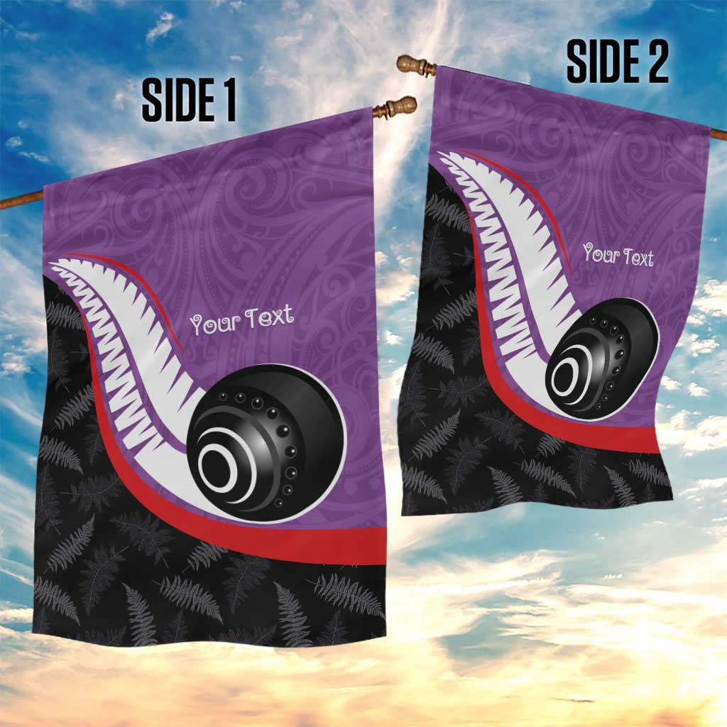 Personalised Aotearoa Lawn Bowls Garden Flag Maori and Silver Fern Sporty Style Purple Color - Polynesian Pride