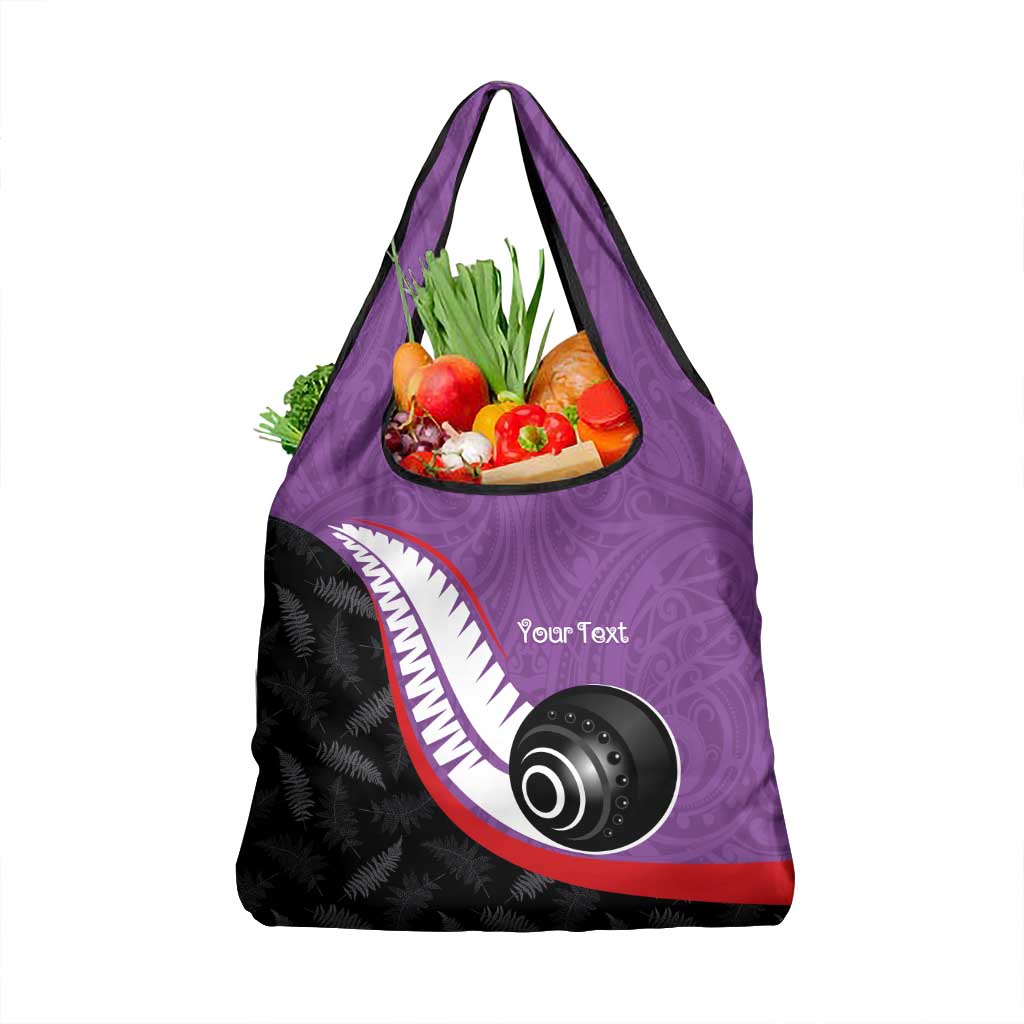 Personalised Aotearoa Lawn Bowls Grocery Bag Maori and Silver Fern Sporty Style Purple Color - Polynesian Pride