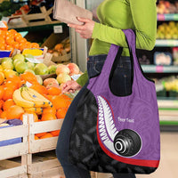 Personalised Aotearoa Lawn Bowls Grocery Bag Maori and Silver Fern Sporty Style Purple Color - Polynesian Pride