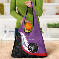 Personalised Aotearoa Lawn Bowls Grocery Bag Maori and Silver Fern Sporty Style Purple Color - Polynesian Pride