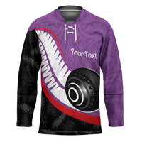 Personalised Aotearoa Lawn Bowls Hockey Jersey Maori and Silver Fern Sporty Style Purple Color - Polynesian Pride