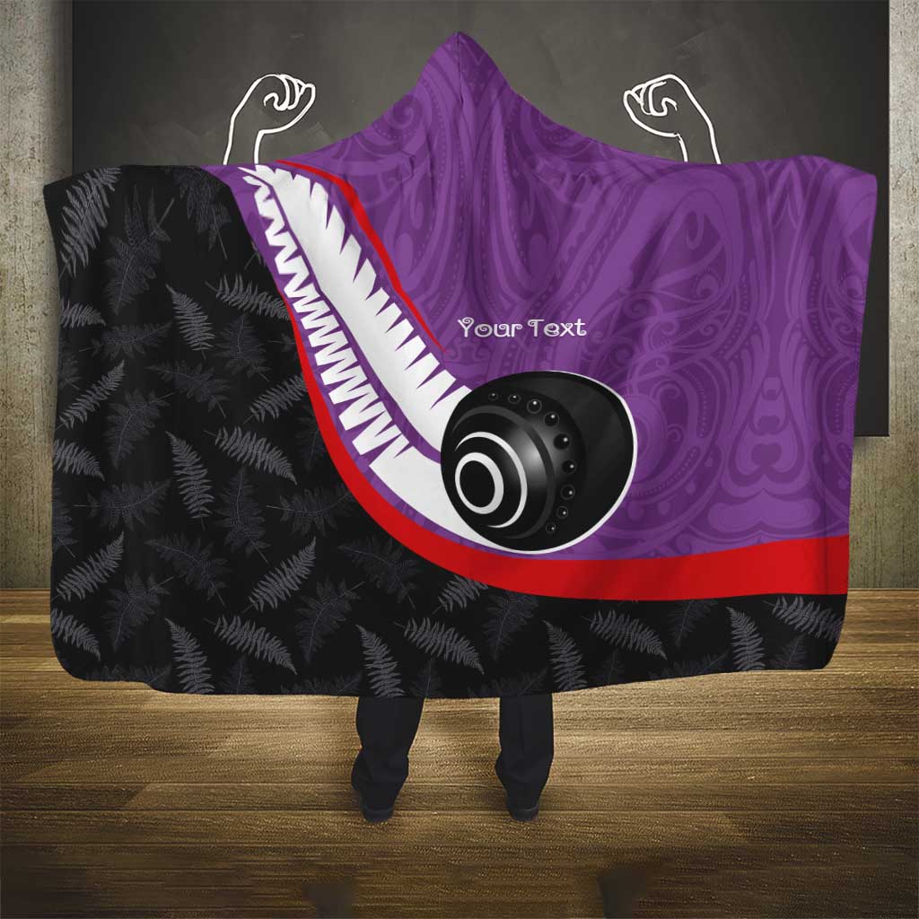 Personalised Aotearoa Lawn Bowls Hooded Blanket Maori and Silver Fern Sporty Style Purple Color - Polynesian Pride