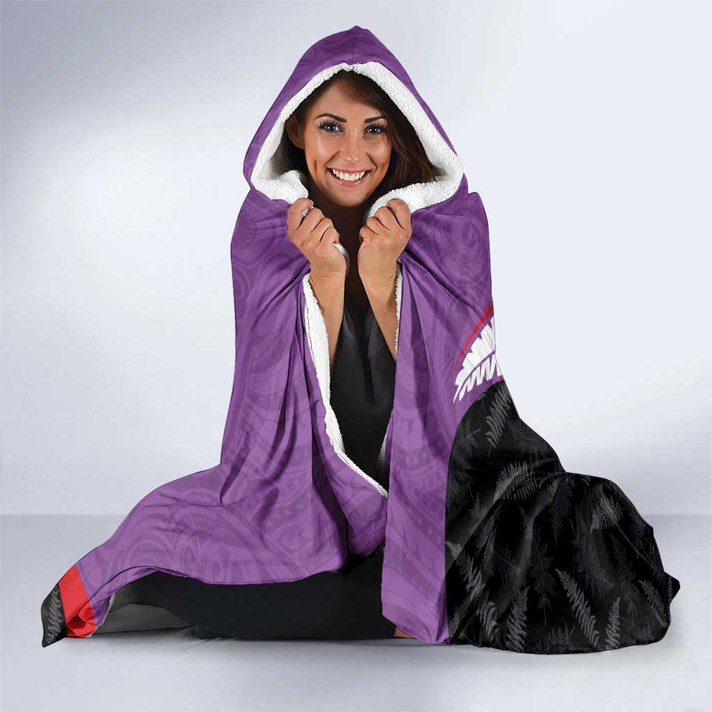Personalised Aotearoa Lawn Bowls Hooded Blanket Maori and Silver Fern Sporty Style Purple Color - Polynesian Pride