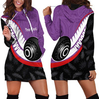 Personalised Aotearoa Lawn Bowls Hoodie Dress Maori and Silver Fern Sporty Style Purple Color - Polynesian Pride