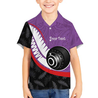 Personalised Aotearoa Lawn Bowls Kid Hawaiian Shirt Maori and Silver Fern Sporty Style Purple Color - Polynesian Pride