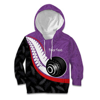 Personalised Aotearoa Lawn Bowls Kid Hoodie Maori and Silver Fern Sporty Style Purple Color - Polynesian Pride