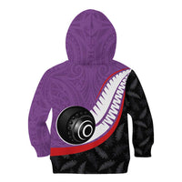 Personalised Aotearoa Lawn Bowls Kid Hoodie Maori and Silver Fern Sporty Style Purple Color - Polynesian Pride