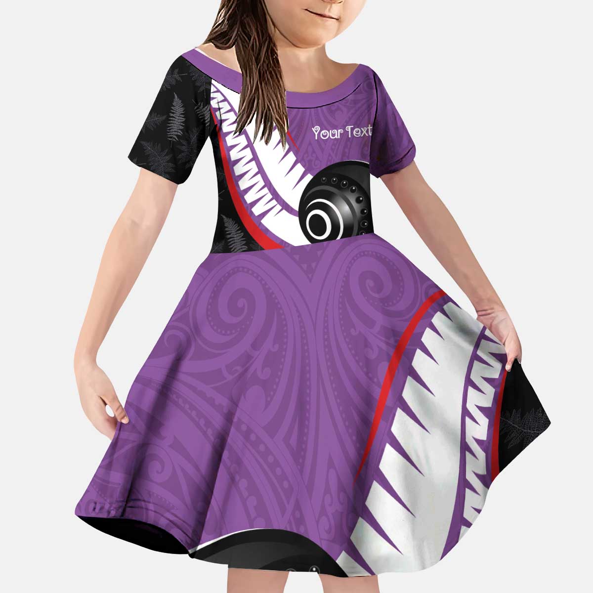 Personalised Aotearoa Lawn Bowls Kid Short Sleeve Dress Maori and Silver Fern Sporty Style Purple Color - Polynesian Pride