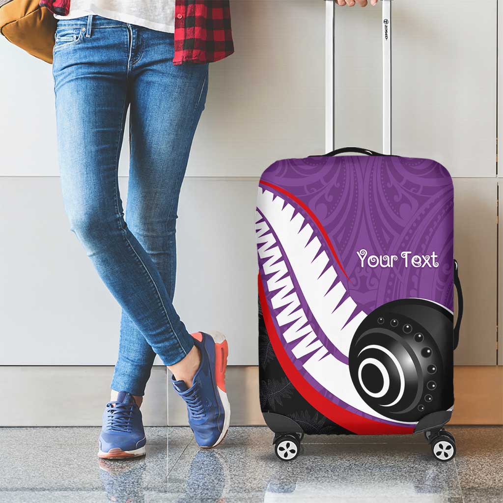 Personalised Aotearoa Lawn Bowls Luggage Cover Maori and Silver Fern Sporty Style Purple Color - Polynesian Pride