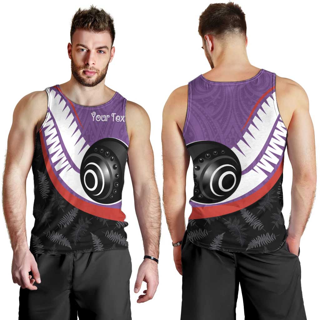 Personalised Aotearoa Lawn Bowls Men Tank Top Maori and Silver Fern Sporty Style Purple Color - Polynesian Pride
