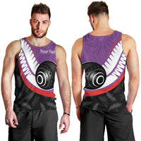 Personalised Aotearoa Lawn Bowls Men Tank Top Maori and Silver Fern Sporty Style Purple Color - Polynesian Pride