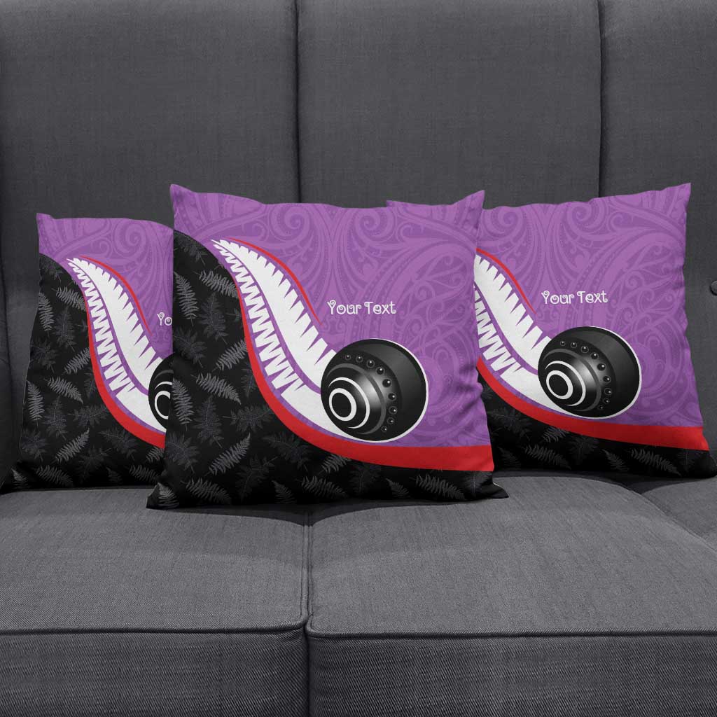 Personalised Aotearoa Lawn Bowls Pillow Cover Maori and Silver Fern Sporty Style Purple Color - Polynesian Pride