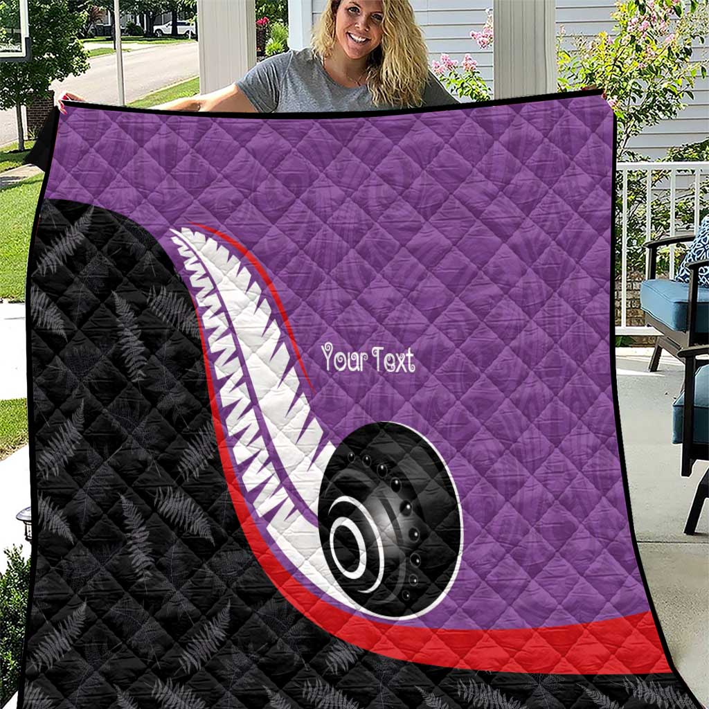 Personalised Aotearoa Lawn Bowls Quilt Maori and Silver Fern Sporty Style Purple Color - Polynesian Pride