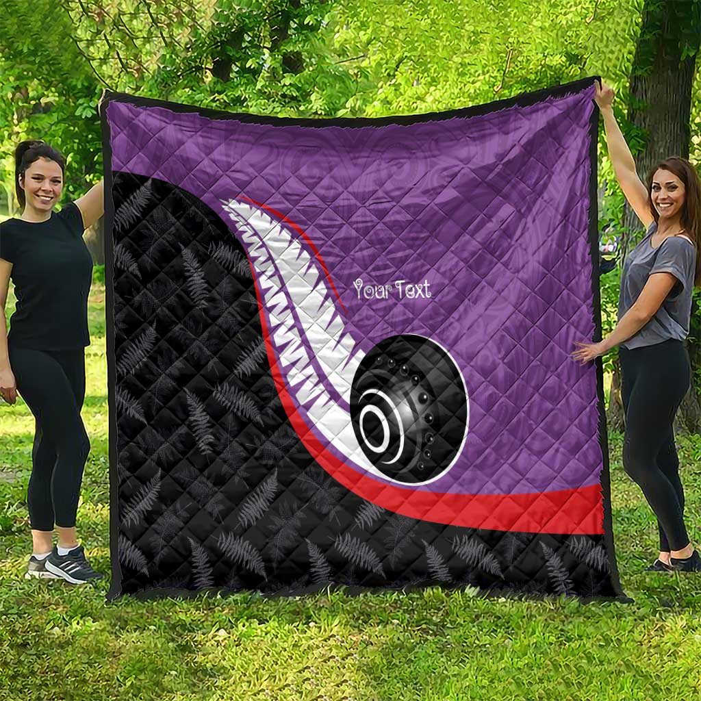 Personalised Aotearoa Lawn Bowls Quilt Maori and Silver Fern Sporty Style Purple Color - Polynesian Pride
