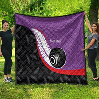 Personalised Aotearoa Lawn Bowls Quilt Maori and Silver Fern Sporty Style Purple Color - Polynesian Pride