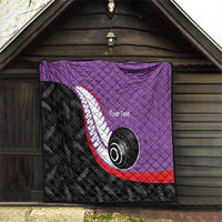 Personalised Aotearoa Lawn Bowls Quilt Maori and Silver Fern Sporty Style Purple Color - Polynesian Pride