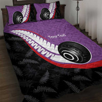 Personalised Aotearoa Lawn Bowls Quilt Bed Set Maori and Silver Fern Sporty Style Purple Color - Polynesian Pride