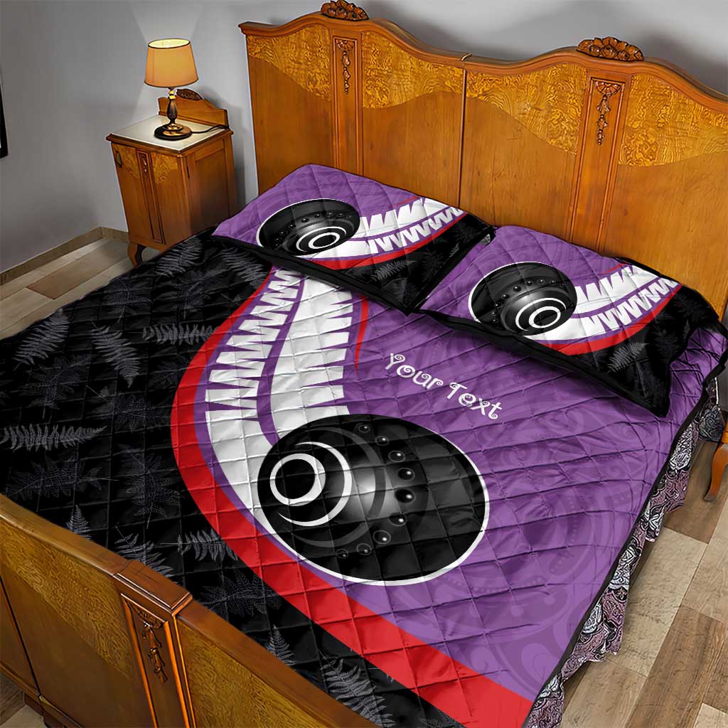 Personalised Aotearoa Lawn Bowls Quilt Bed Set Maori and Silver Fern Sporty Style Purple Color - Polynesian Pride