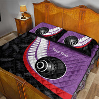 Personalised Aotearoa Lawn Bowls Quilt Bed Set Maori and Silver Fern Sporty Style Purple Color - Polynesian Pride