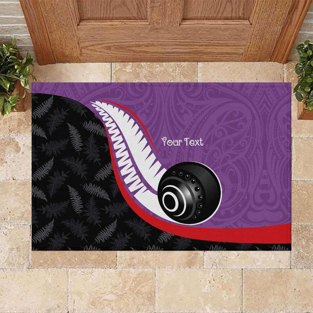 Personalised Aotearoa Lawn Bowls Rubber Doormat Maori and Silver Fern Sporty Style Purple Color - Polynesian Pride