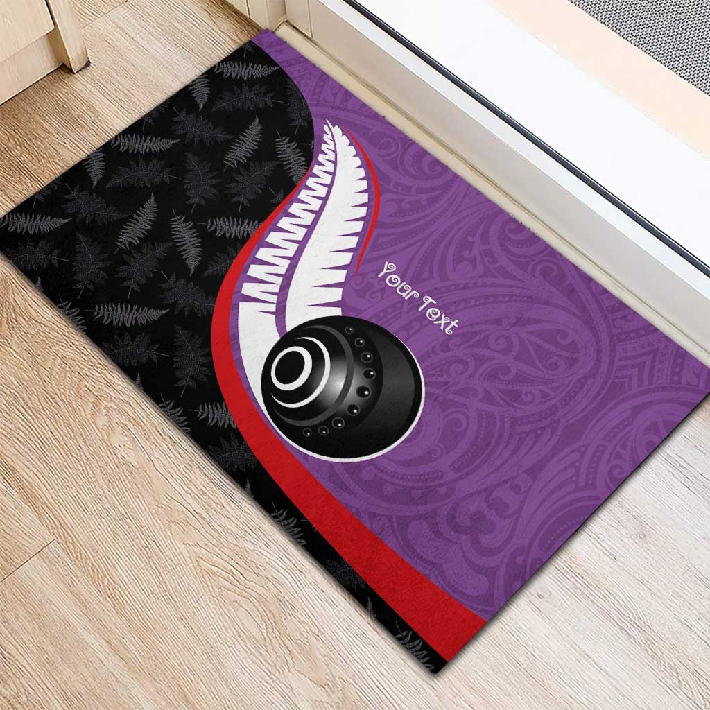 Personalised Aotearoa Lawn Bowls Rubber Doormat Maori and Silver Fern Sporty Style Purple Color - Polynesian Pride