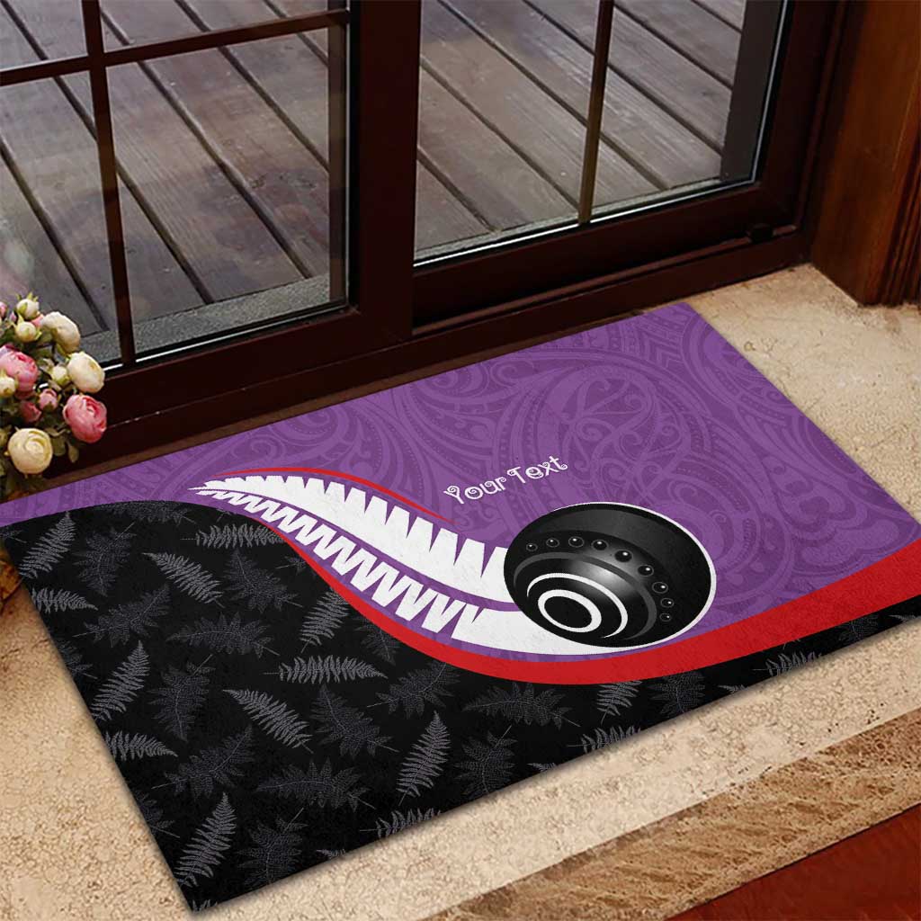 Personalised Aotearoa Lawn Bowls Rubber Doormat Maori and Silver Fern Sporty Style Purple Color - Polynesian Pride